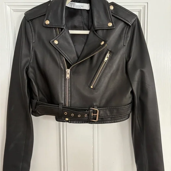 IRO size 40 never worn cropped leather biker jacket! Gorgeous soft lamb leather - Picture 3 of 10